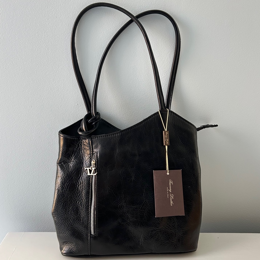 Tuscany Leather Black Leather Convertible Handbag